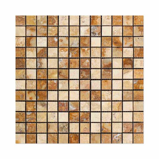 Scabos Travertine Square Mosaic Tile 1x1"