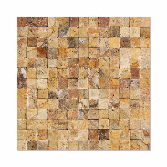 Scabos Travertine Split Faced Square Mosaic Tile 1x1"
