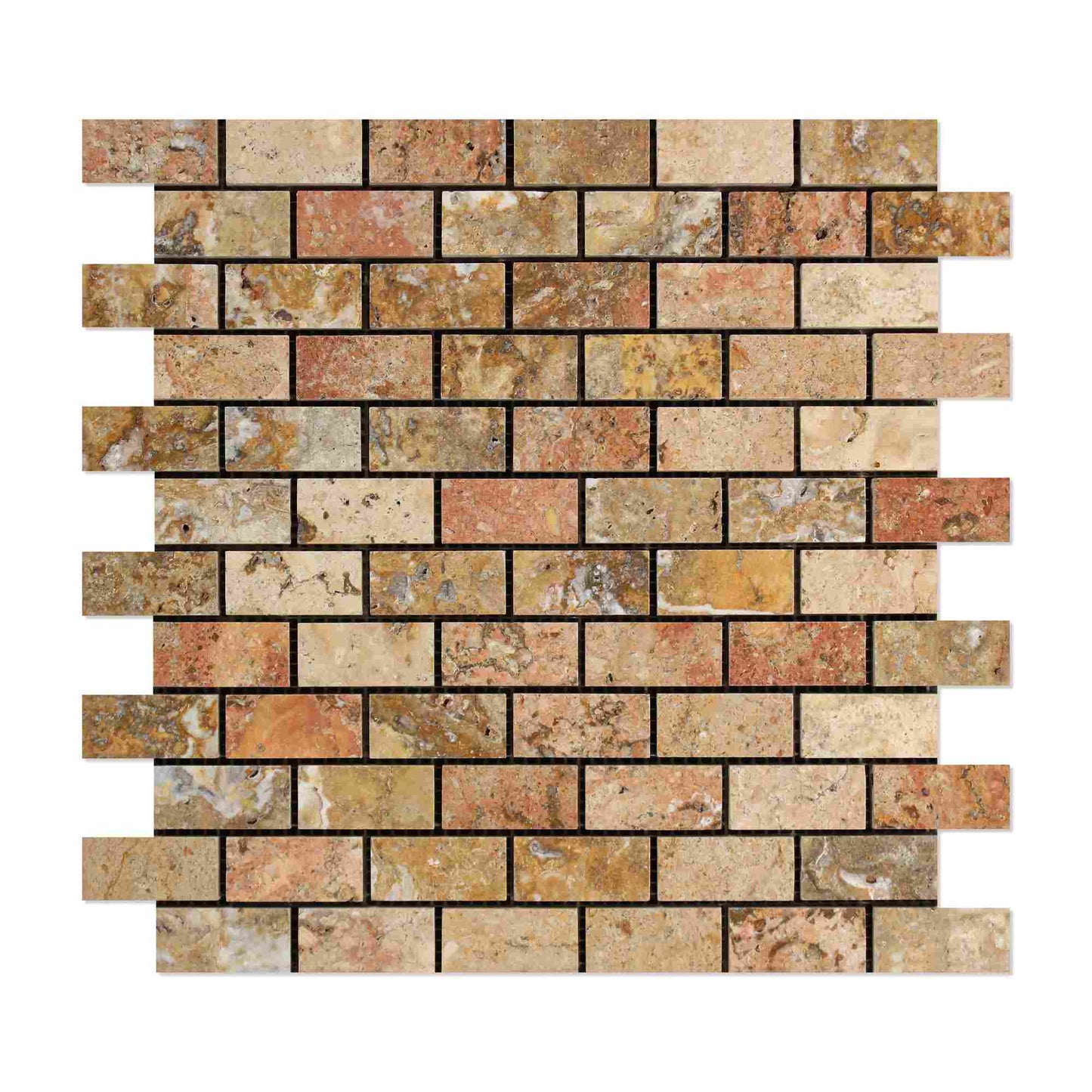 Scabos Travertine Brick Mosaic Tile 1x2"