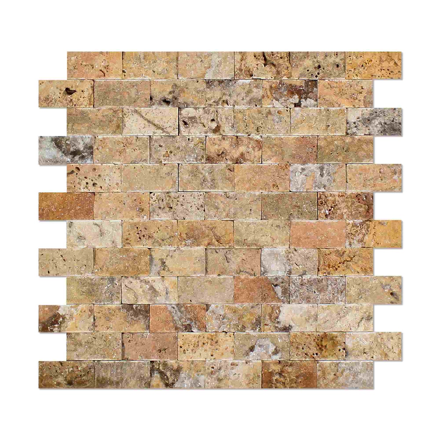 Scabos Travertine Split Faced Brick Mosaic Tile 1x2"