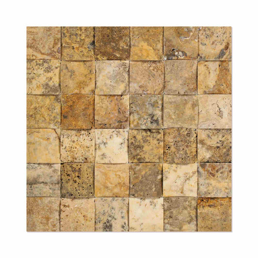 Scabos Travertine Honed Round Faced Mosaic Tile 2x2"