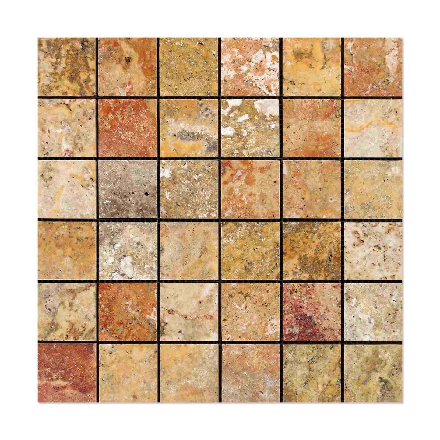 Scabos Travertine Square Mosaic Tile 2x2"
