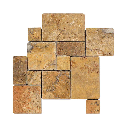 Scabos Travertine Tumbled Mini Versailles Mosaic Tile