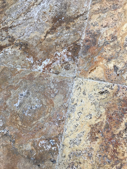 Scabos Travertine Brushed & Chiseled Floor Tile 18x18"