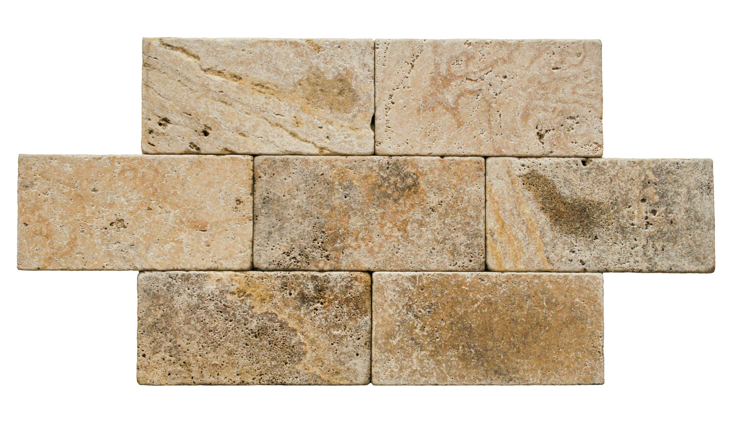 Scabos Travertine Tumbled Exterior Pool Paver 6X12" 1 1/4"
