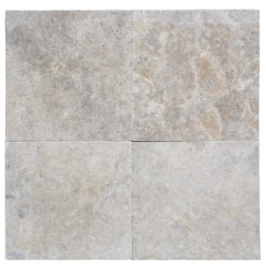 Silver Travertine Tumbled Exterior Pool Paver 24X24" 1 1/4"