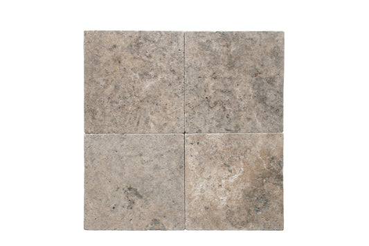 Silver Travertine Tumbled Exterior Pool Paver 16X16" 1 1/4"