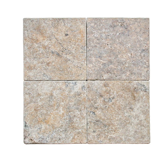 Silver Travertine Tumbled Exterior Pool Paver 8X8" 1 1/4"