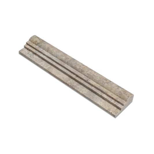 Silver Travertine Honed Double Step Chair Rail Trim Tile 2 1/2x12"