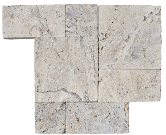 Silver Travertine Brushed & Chiseled Roman Pattern Floor Tile