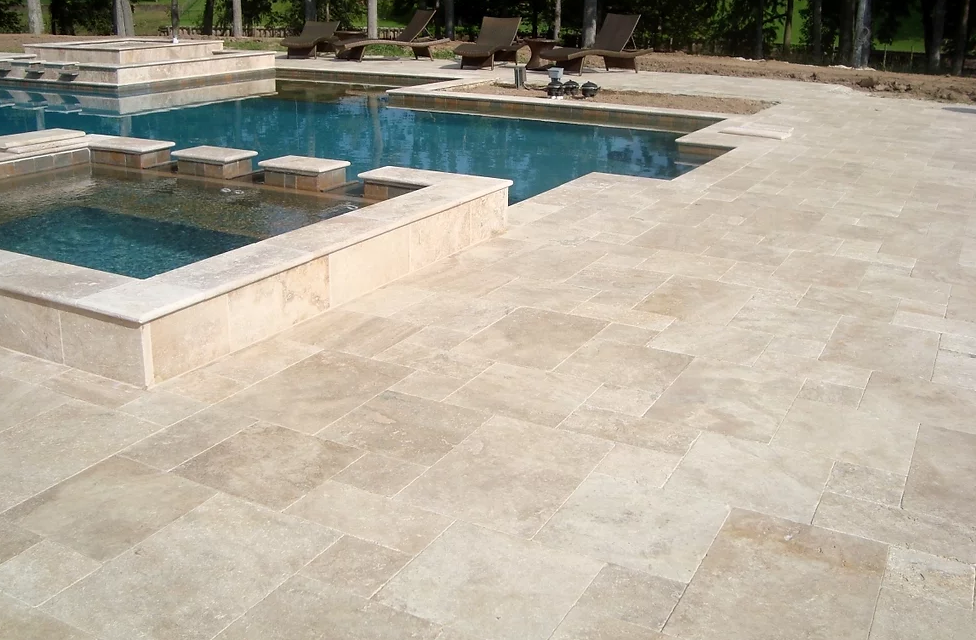 Ivory Travertine Brushed & Chiseled Versailles Floor Tile