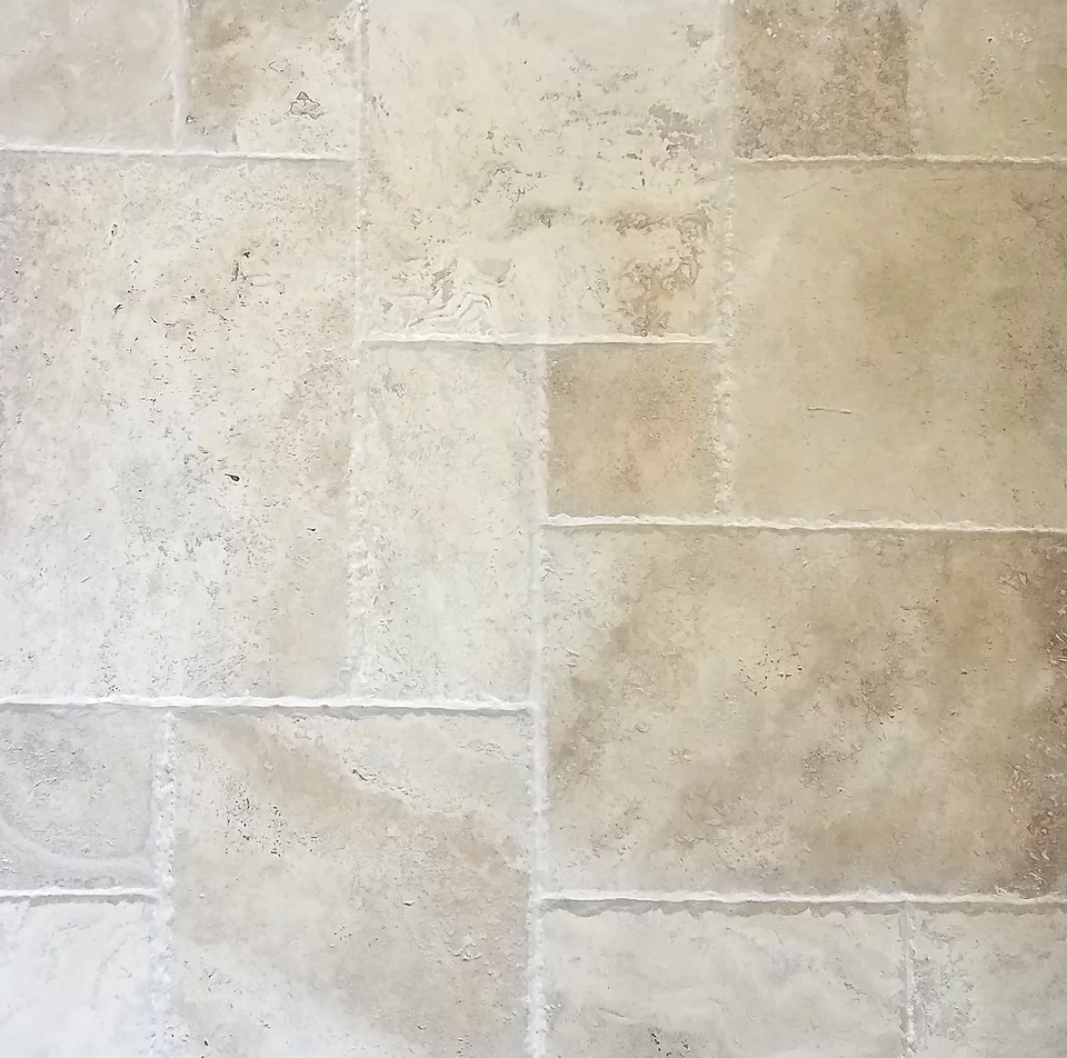 Ivory Travertine Brushed & Chiseled Versailles Floor Tile