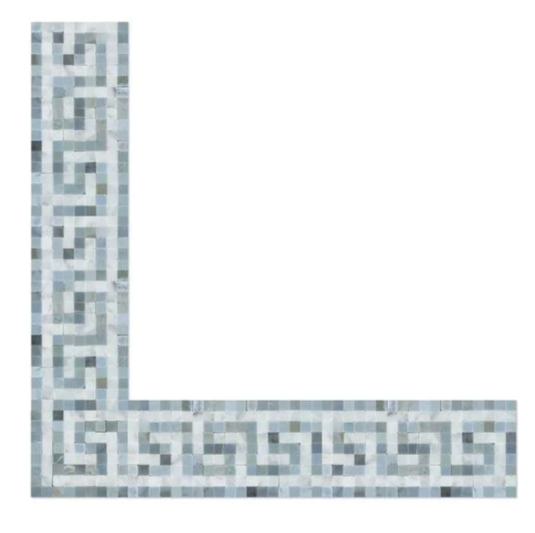 Carrara Italian White Greek Key Border with Blue & Gray Corner Border Tile