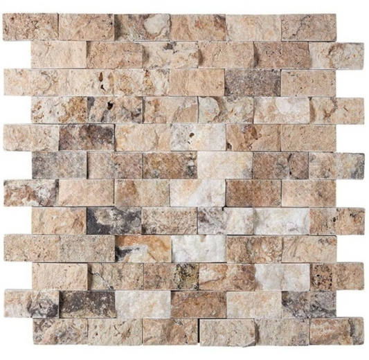 Antico Onyx Travertine Mosaic 2" X 4" Split-Faced Brick Mosaic