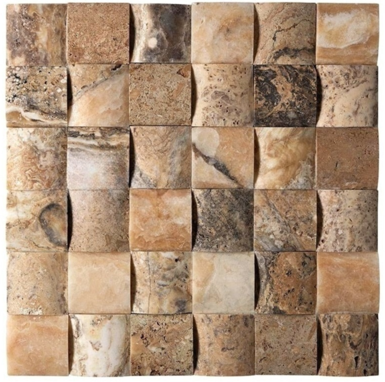 Antico Onyx Travertine Tumbled Round Faced Mosaic Tile 2x2"