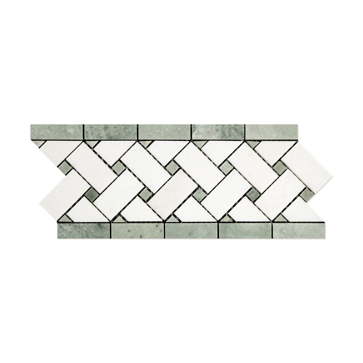 Thassos White Basketweave w/ Ming Green Border  4 3/4" x12"