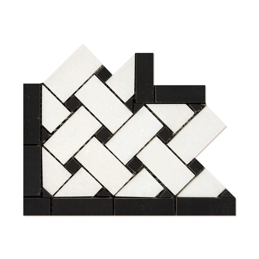 Thassos White Basketweave w/ Black Border Corner