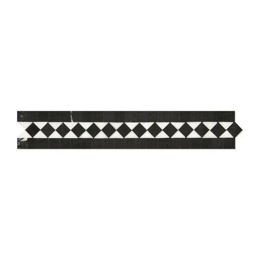 Thassos White BIAS w/ Black Dots Border  2"x12"