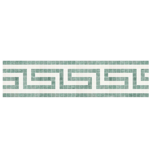 Thassos White Marble 3 1/2" x 7" 3/8 Border w/ Ming Green Greek Key