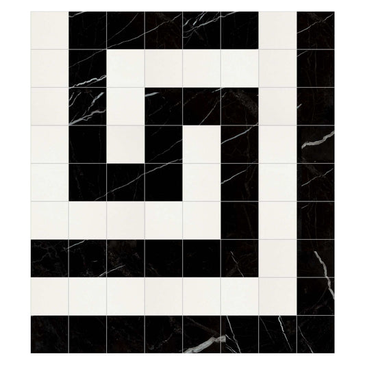 Thassos White Greek Key w / Black Border Corner