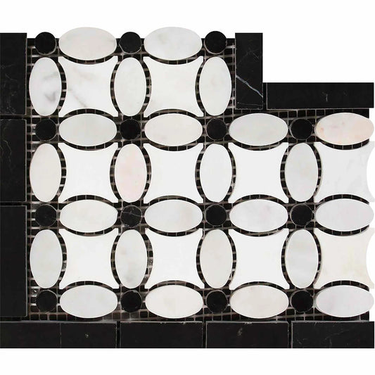 Thassos White Marble 3/8  Florida Flower Corner Border (w/ Black)