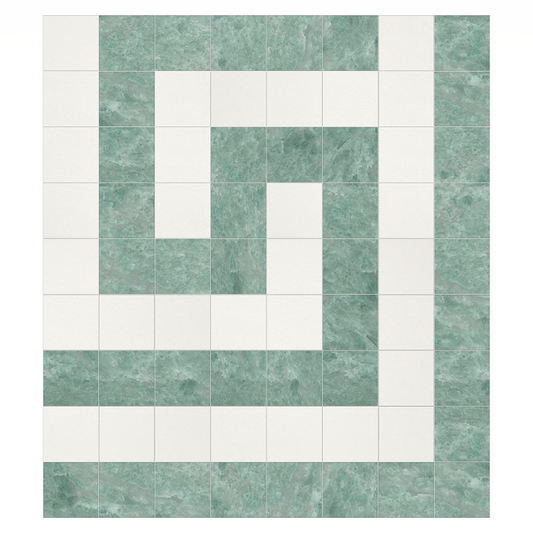 Thassos White Polished Greek Key w / Ming Green Border Corner