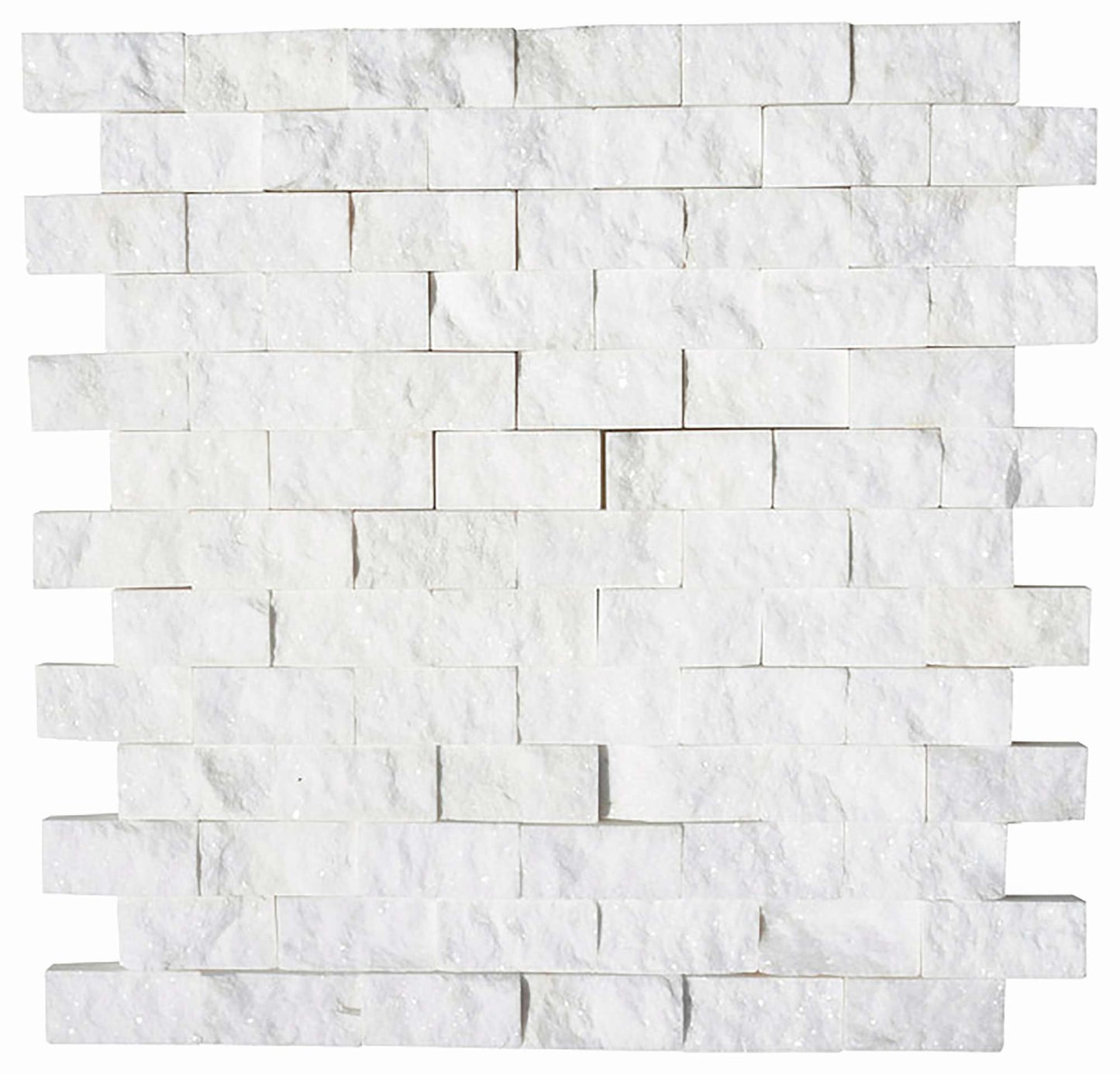 Thassos White Split Faced Brick Mosaic Tile 1x2"