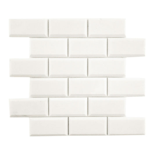 Thassos White 2"x4" 3/8 Deep Beveled Brick Marble Mosaic Tile