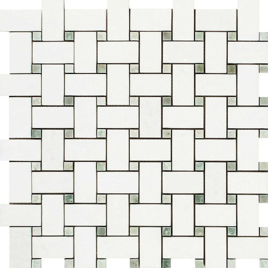 Thassos White Basketweave w/ Ming Green Mosaic Tile