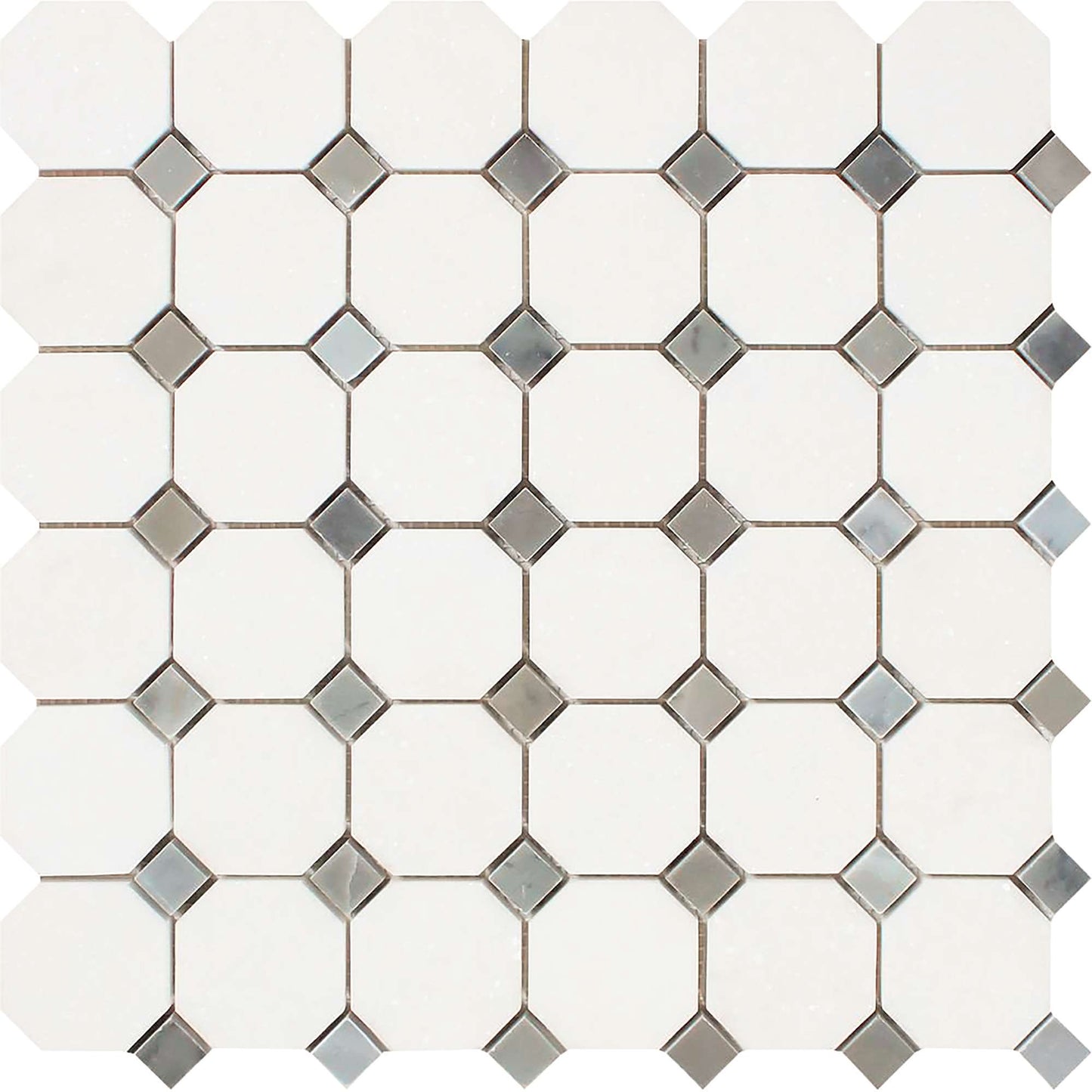 Thassos White Octagon w/ Black Mosaic Tile
