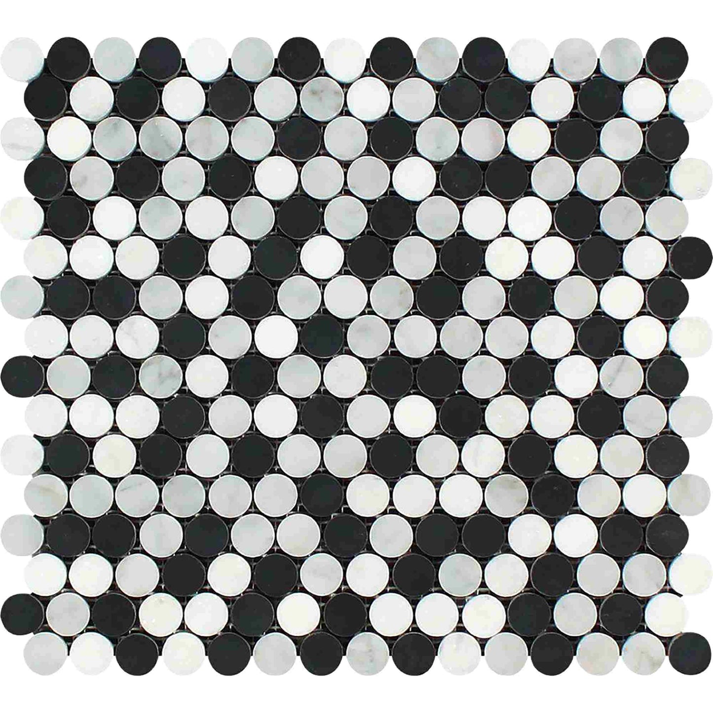 Thassos White Penny Round w/Black Mosaic Tile