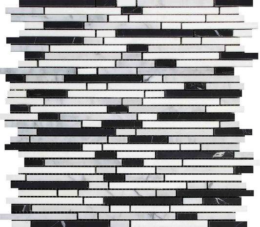 Thassos White Marble Bamboo Sticks w/Black Mosaic Tile