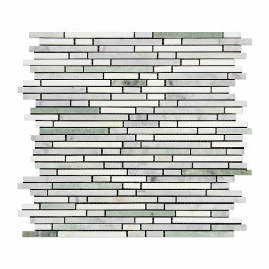 Thassos White 3/8 Bamboo Sticks w/Ming Green Marble Mosaic Tile