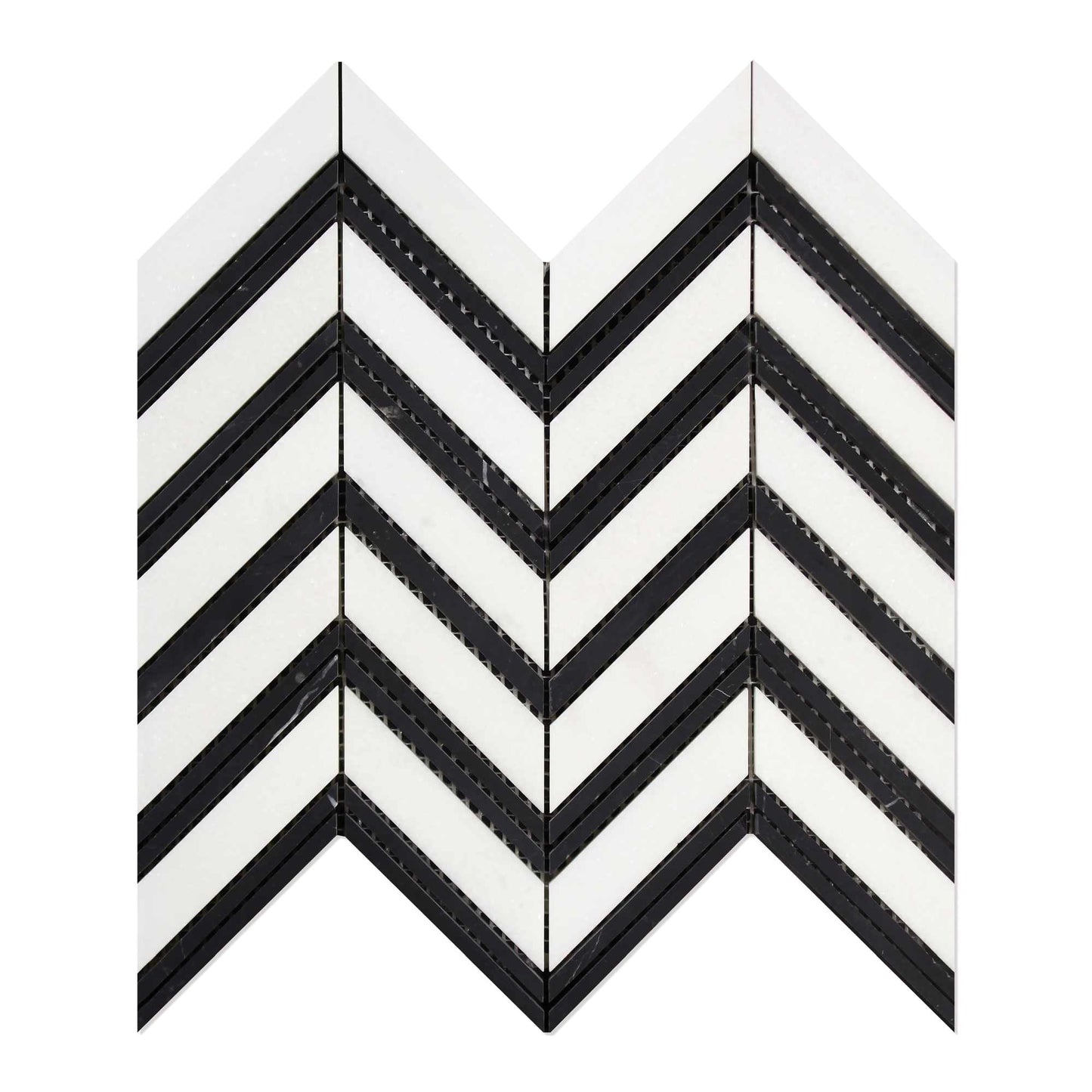 Thassos White Chevron - Large (Thassos + Black (Thin Strips)) Marble Mosaic Tile