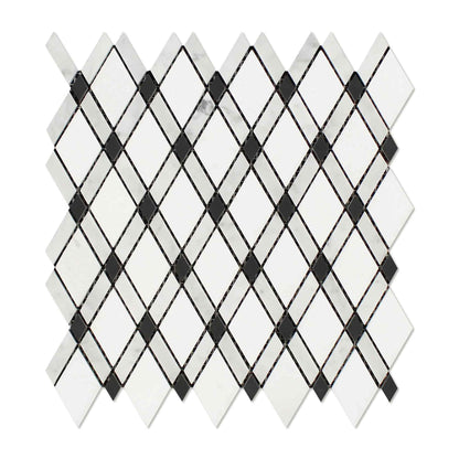 Thassos White Lattice w/Black Mosaic Tile
