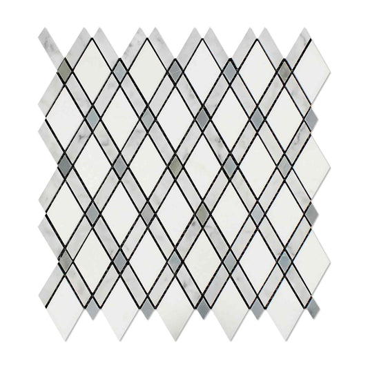 Thassos White Lattice w/Blue - Gray Mosaic Tile