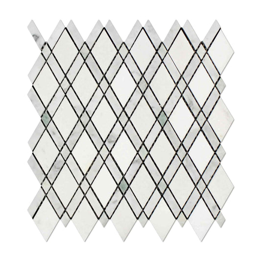 Thassos White Lattice w/Ming Green Mosaic Tile