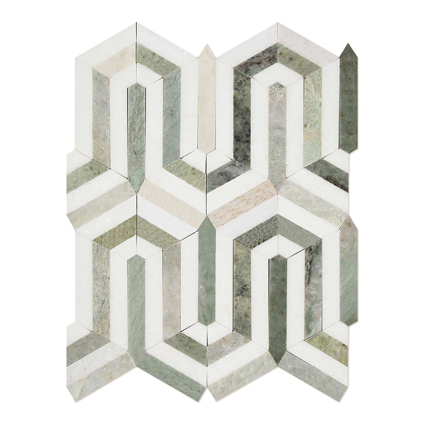 Thassos White Berlinetta Design w/ Ming Green Mosaic Tile
