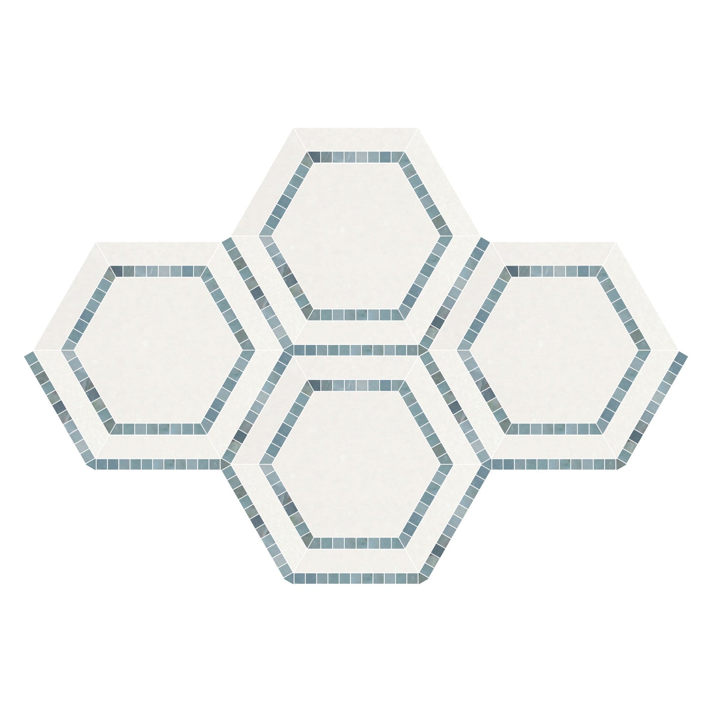 Thassos White Polished Hexagon Combination w/ Blue - Gray Mosaic Tile 5x5"