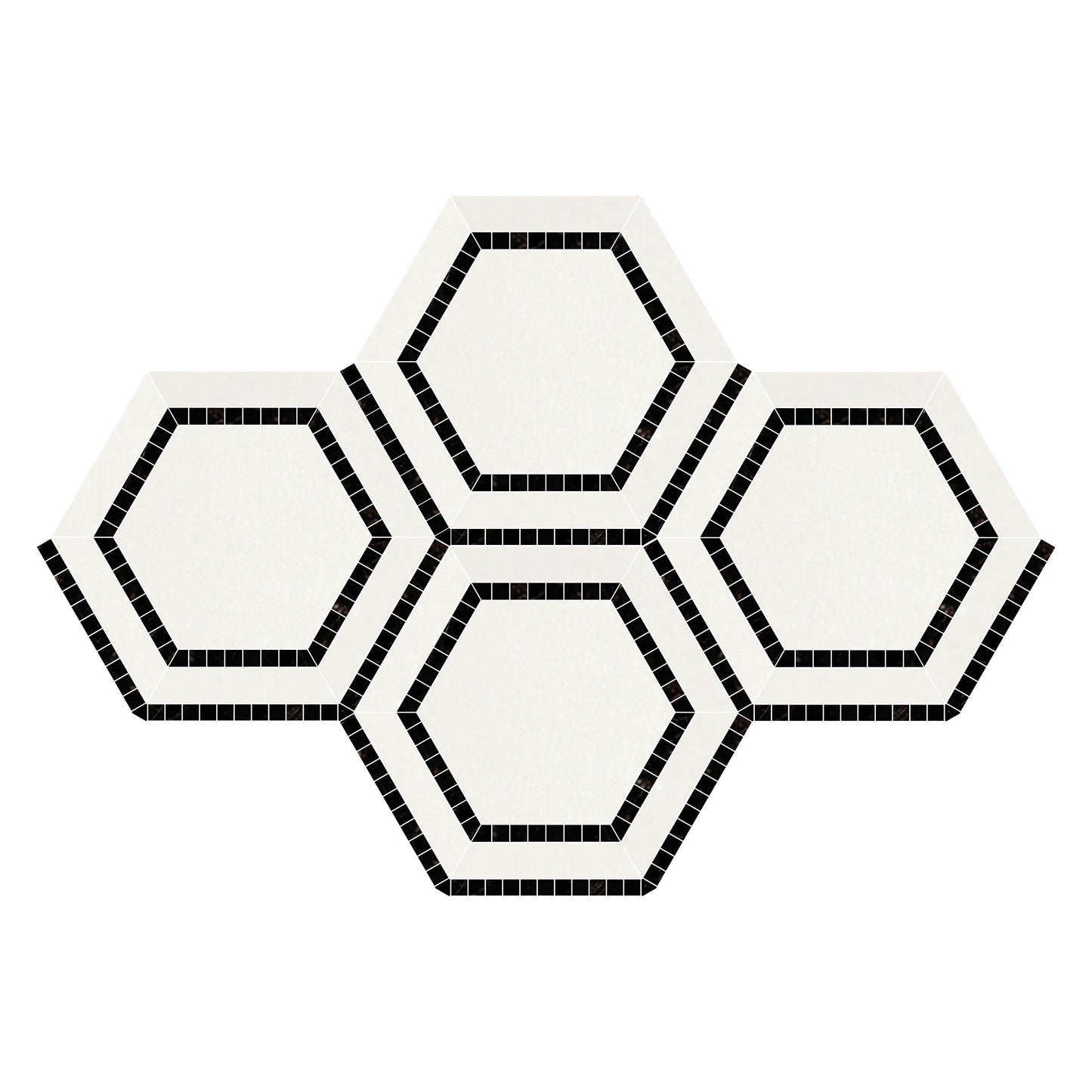 Thassos White Hexagon Combination w/ Black Mosaic Tile 5x5"