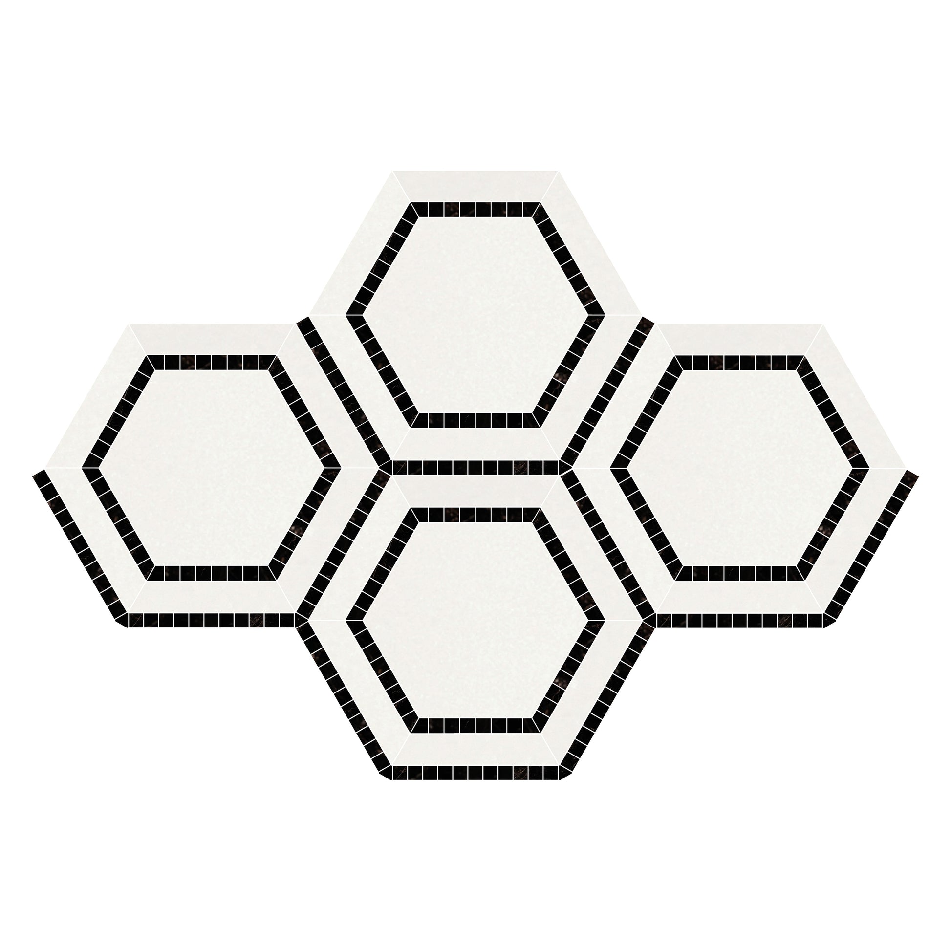 Thassos White Hexagon Combination w/ Black Mosaic Tile 5x5"