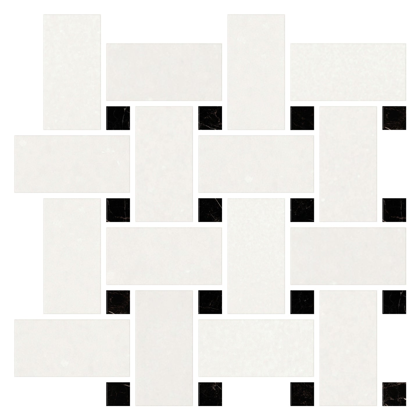 Thassos White Basketweave w/ Black Mosaic Tile - Large