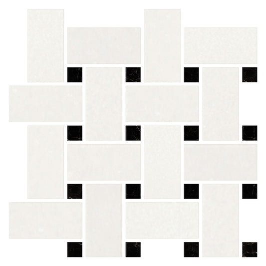 Thassos White Basketweave w/ Black Mosaic Tile - Large