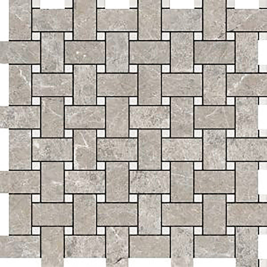 Tundra Gray Marble Basketweave w/ White Dots Mosaic