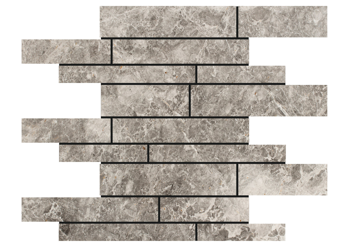 Tundra Gray Marble Polished Random Strip Mosaic Tile