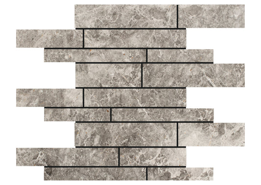 Tundra Gray Marble Honed Random Strip Mosaic Tile