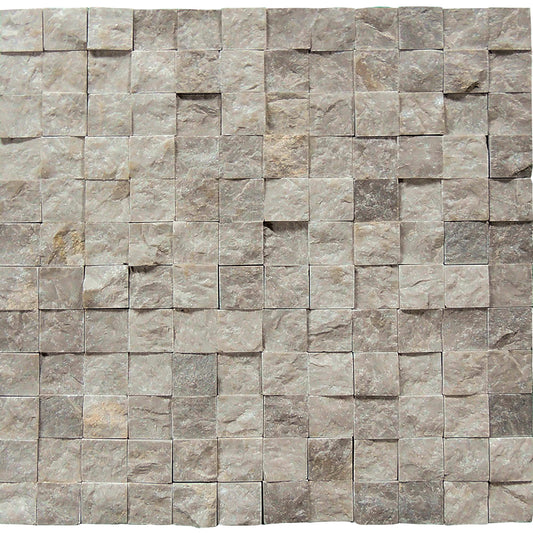 Tundra Gray Marble Split Faced Square Mosaic Wall Tile
