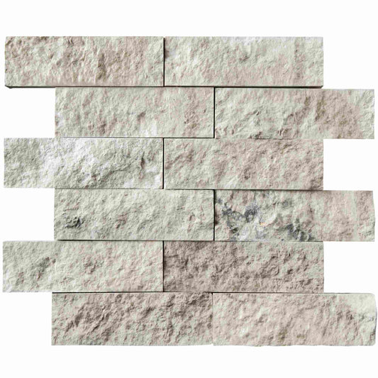 Tundra Gray Marble Split Faced Brick Mosaic Tile 2x6"