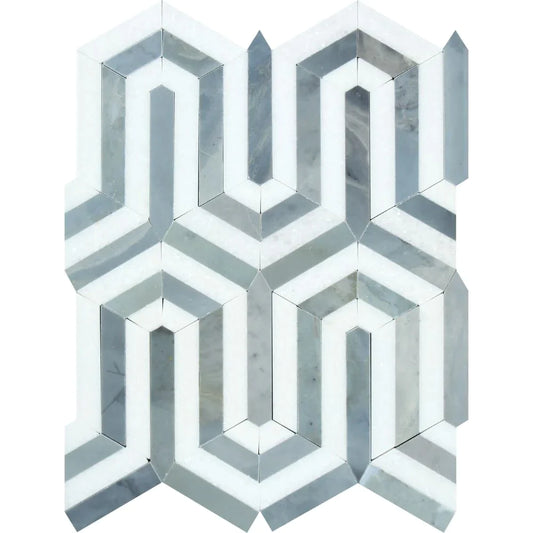 Thassos White Berlinetta Design (Thassos w/ Blue-Gray) Polished