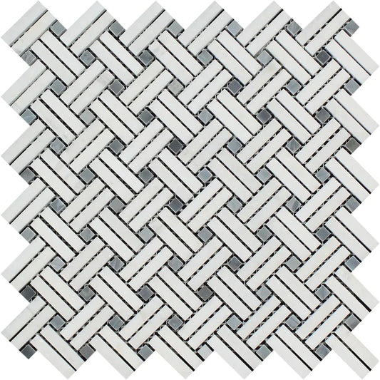 Thassos White Stanza Mosaic w/ Blue-Gray Dots Polished